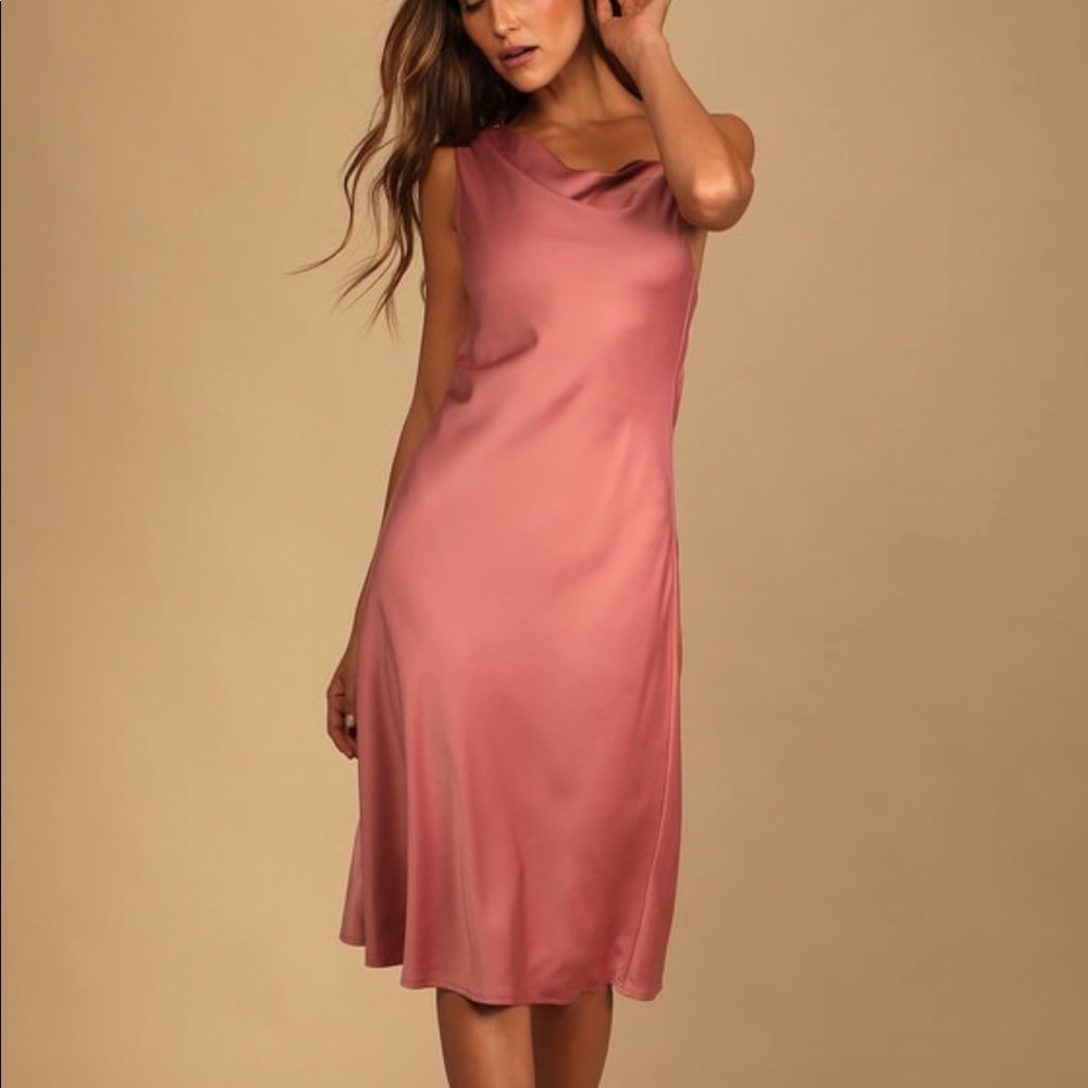 Lulus Candlelit Romance Mauve Pink Satin Asymmetrical Midi Dress